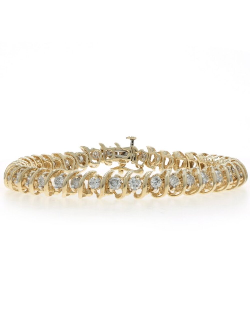 Yellow Gold Diamond Link Bracelet 7" - 14k Round Brilliant 3.50ctw